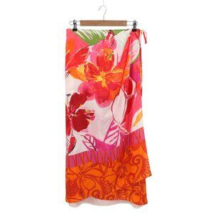 Shamask Floral Printed Silk Wrap Maxi Skirt Pink Orange 1 6/8